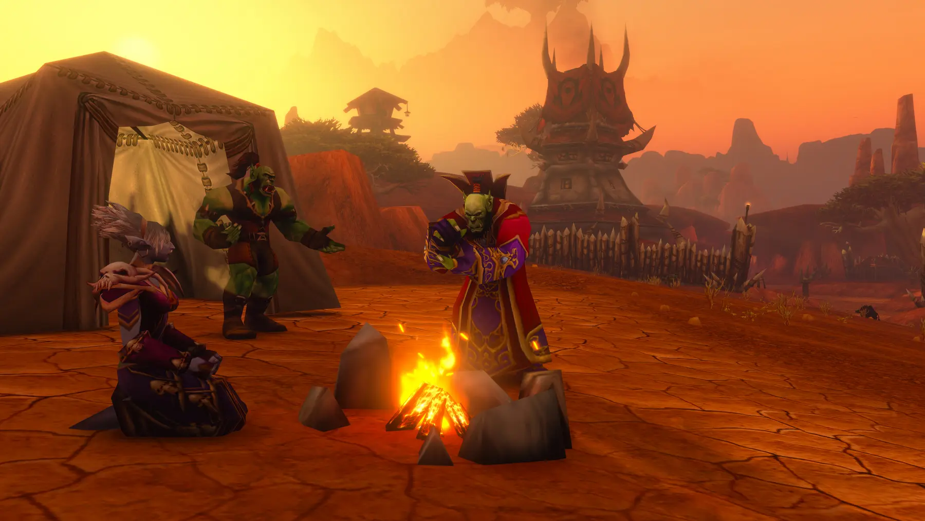 Adventurers around a campfire in Orgrimmar