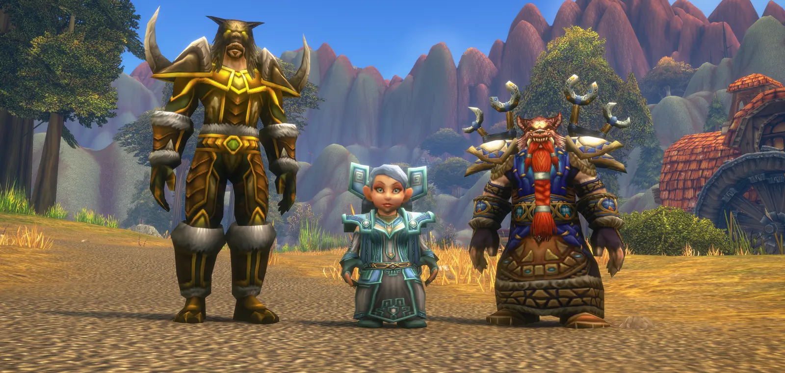 Three adventurers of the new race and class combinations standing together