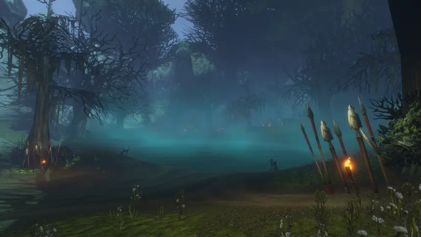 Ruined elven architecture among the trees of Shen'dralas