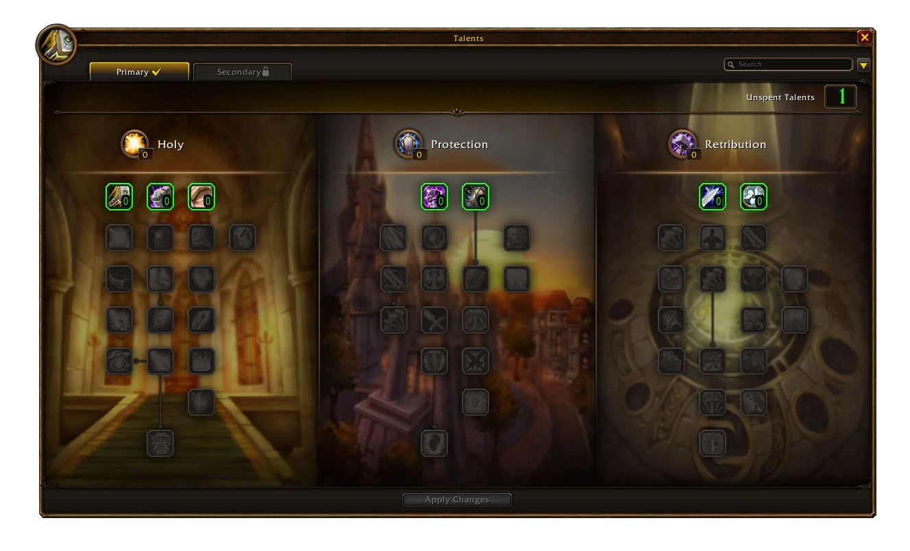 Blizzard's announced Paladin talent interface with Holy, Protection and Retribution trees