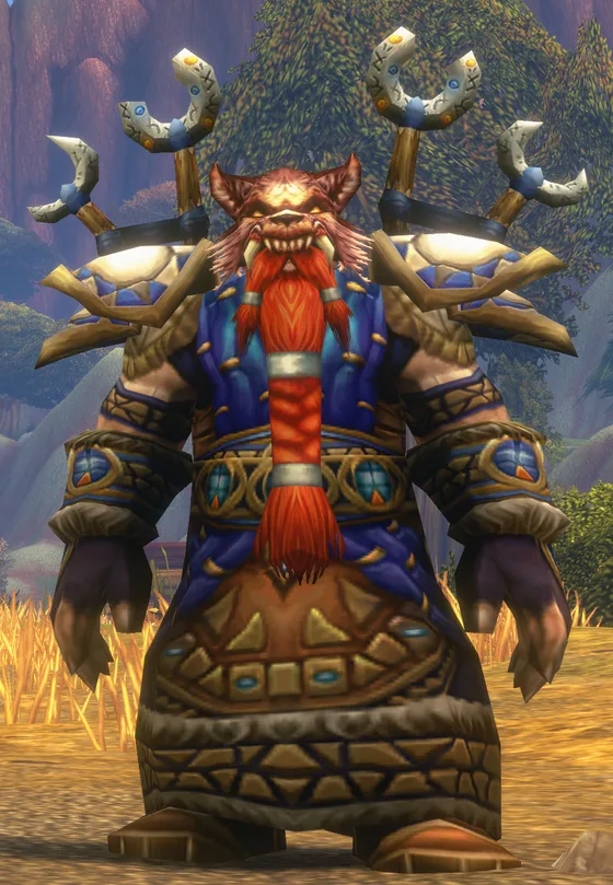 A red-bearded dwarf in blue and bronze mail with curved shoulder ornaments, from Blizzard’s Forever reveal picture of new race and class combinations