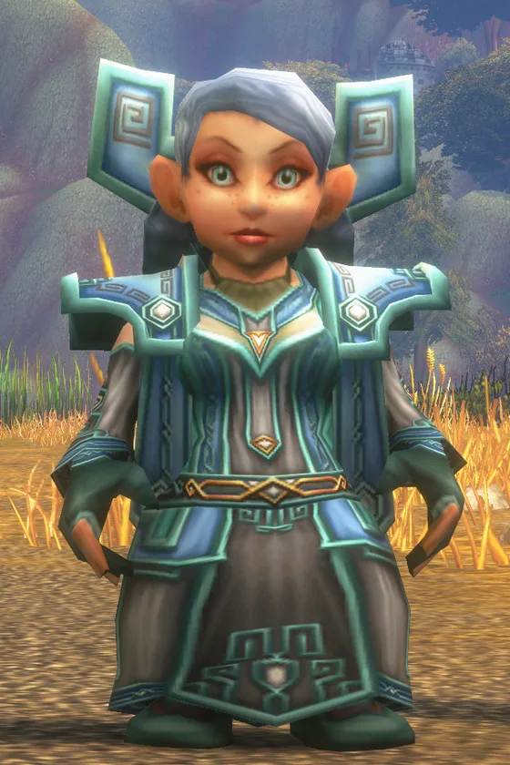 A gnome with grey hair in pale blue robes, from Blizzard’s Forever reveal picture of new race and class combinations