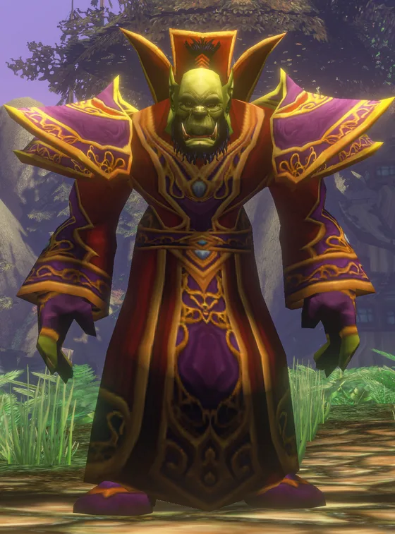 An orc in ornate purple and gold robes, from Blizzard’s Forever reveal picture of new race and class combinations